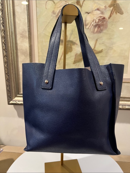 Furla Handbags - Furla Navy Structured Leather Satchel Tote - edge coat wear